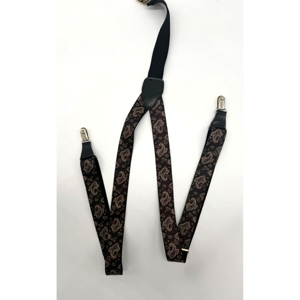 Vintage Pelican USA Suspenders Braces brown Paisley Y-Back Clip On Preppy Mens